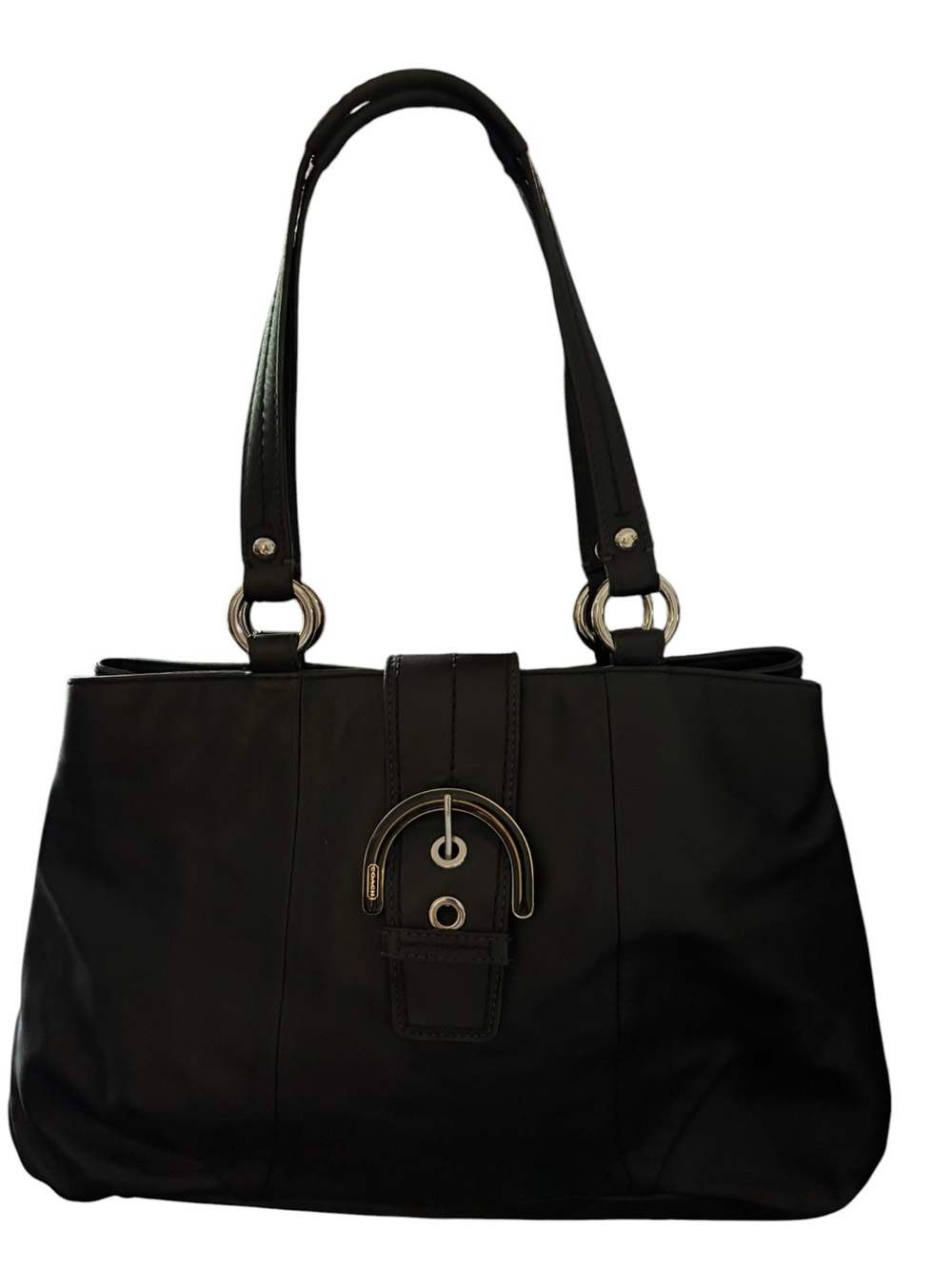 Coach Soho Pleated Leather Buckle Flap Shoulder Bag Black Classic
